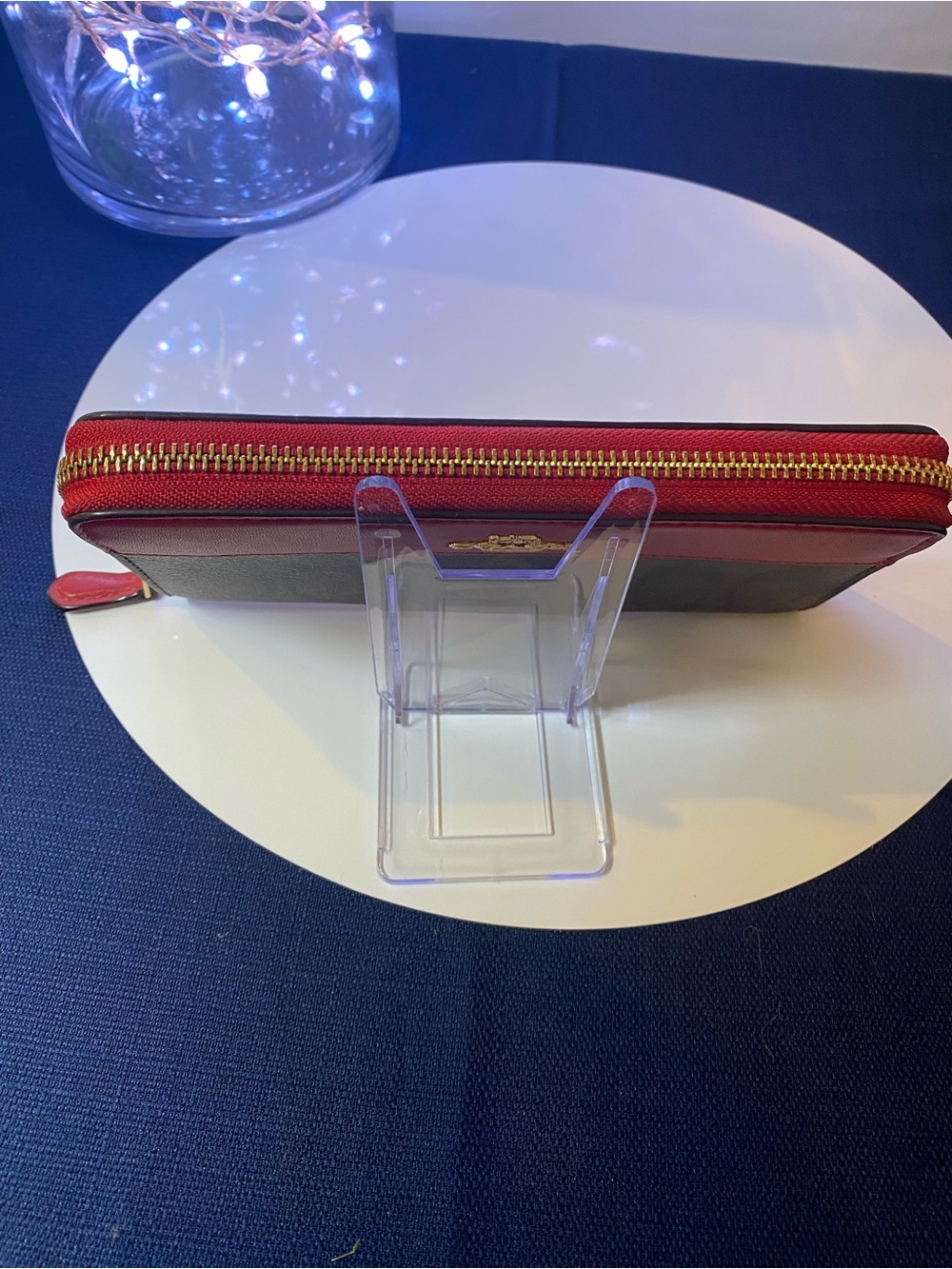 Coach Brown Signature Canvas Wallet with Red Trim - Picture 10 of 11